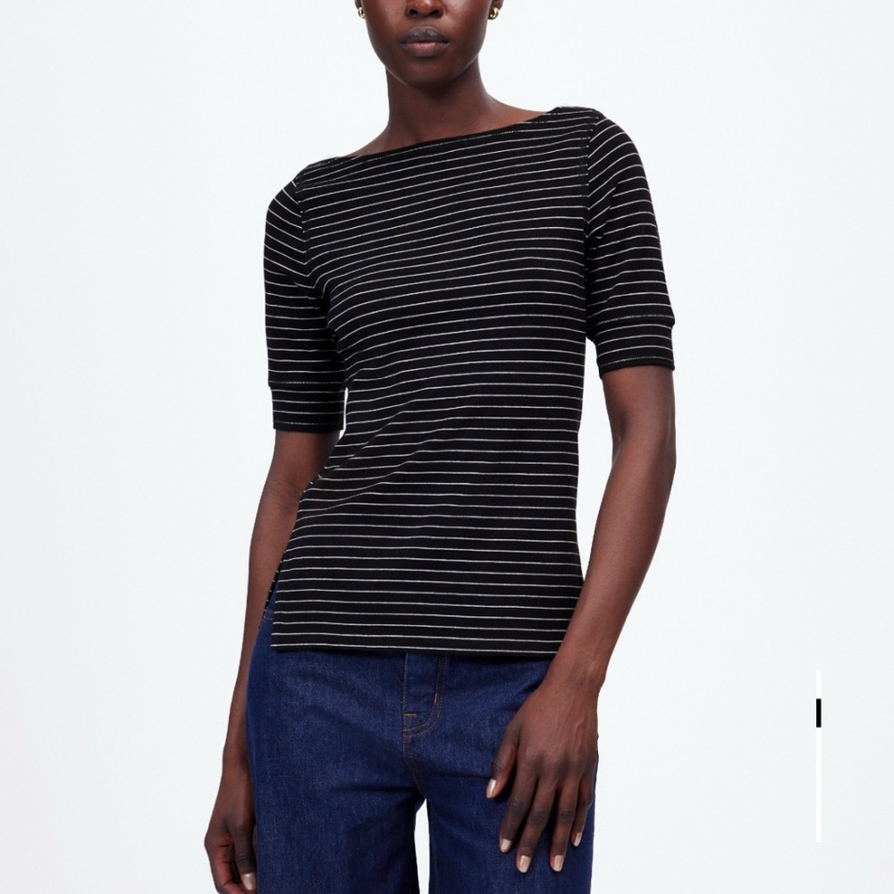 Madewell Black and White Striped Short Sleeve Tee